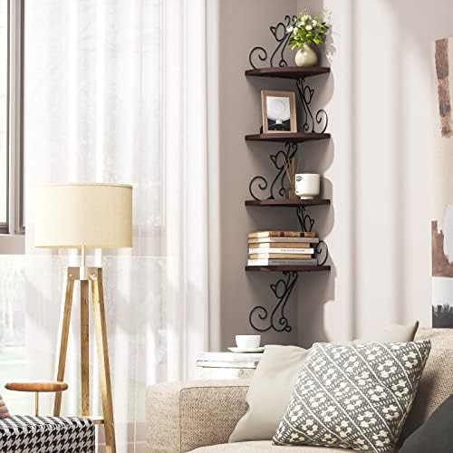Alsonerbay 4-Tier Cat Shaped Corner Floating Shelf Wall Mount, Walnut
