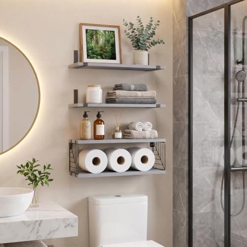 Fixwal 3+1 Tier Bathroom Floating Shelves Over Toilet, Gray