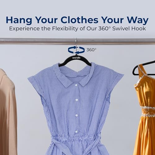 SereneLife 30 Pack Black Velvet Non-Slip Hangers w/ 360° Swivel Hook