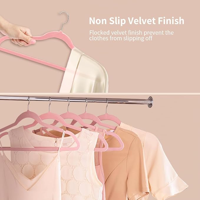 Stormix Adult Velvet Hangers Non-Slip Felt, Shoulder Notches, 36 Pack Pink