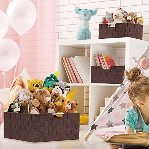 Sorbus Set of 9 Storage Baskets for Organizing, Mesh Hand-Woven Design, Linen Closet Organizers and Storage, Organizer Storage Baskets for Shelves, Variety Pack Organizers and Storage (Chocolate)