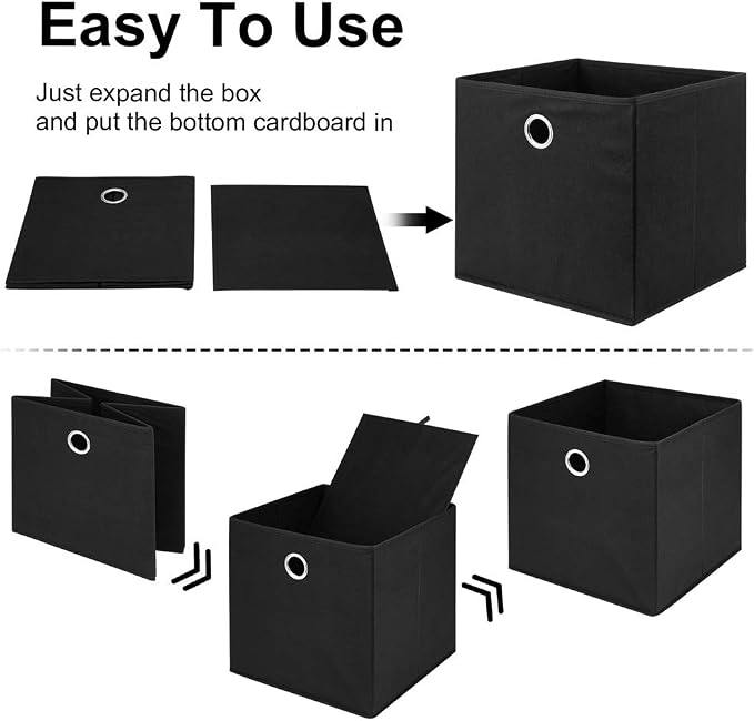 Fabric Cubes Storage Bins Black 11x11x11 In Cube Storage Boxes with Gromment Foldable Cloth Decorative Storage Cube Baskets Cubicle Cube Inserts Storage Drawer for Organizer Shelves ,QY-SC18-6