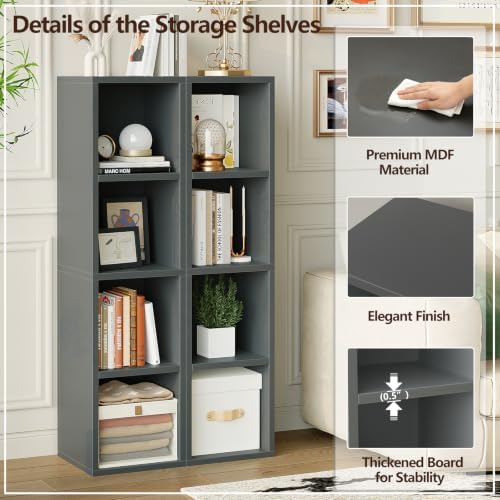 4-Tier Tall Narrow Bookshelf,Slim Bookcase with Open Cubes