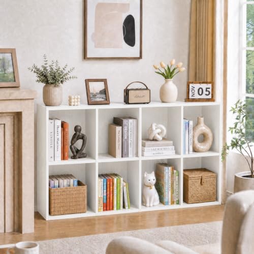 8 Cube Storage Organizer with Back Panel, Cube Bookshelf, White