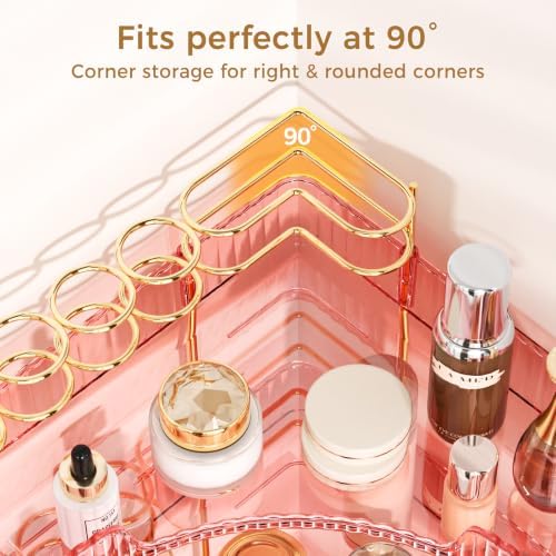 BEFSOP Corner Bathroom Counter Organizer, Upgraded 3-Tier Makeup Organizer Countertop with Makeup Brush Holder, Skincare