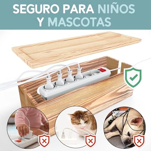 NATURE SUPPLIES Set of 2 Wooden Cable Management Boxes, Large and Medium Cord Organizer to Hide Wires and Power Strips f