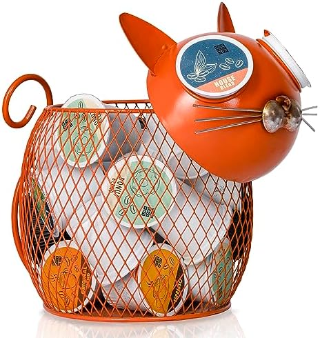 Made Easy Kit Cat Coffee Pod Holder Basket – Metal K-Cup Organizer for Countertop Coffee Bar – Cute Kitchen Décor Storag