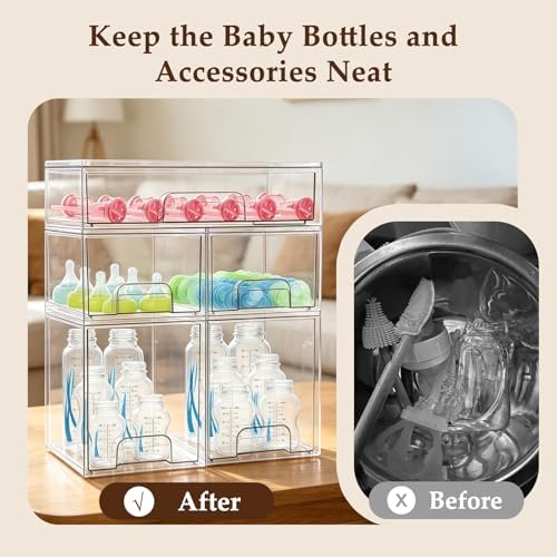 Baby Bottle Organizer 5 Pack Baby Bottle Storage Organizer Clear Bottles Station Acrylic Stackable Container Drawers Bin