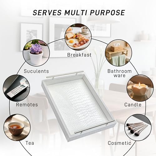 White Faux Leather Serving Tray, 16" x 12" Rectangular