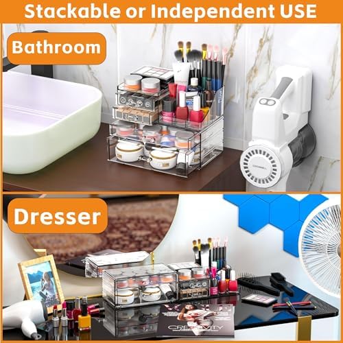 Small Make up Organizers and Storage with 4 Drawers,Clear Skincare Organizers,Cosmetic Storage for Dresser Top Organizer
