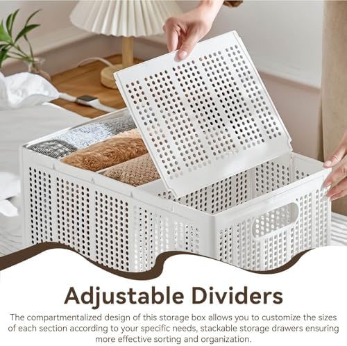 Wardrobe Clothes Organizer 5 Grids, Closet Jean Storage Bins with Handles Foldable Drawer Dividers for Clothing Adjustab