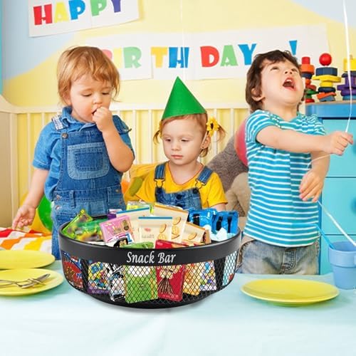 Snack Organizer for Countertop, Metal Turntable Organizer with Divider, 4 Compartment Snack Storage Spinning Snack Tray,