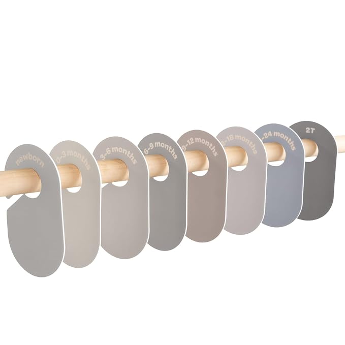 3 Sprouts Baby Closet Dividers, Newborn to 2T, Beige & Gray, 8 Piece Set | Newborn to 2T sizing, 8-piece set, Double-sided size labels, Age labels, Nursery closet storage, Baby clothes organizer