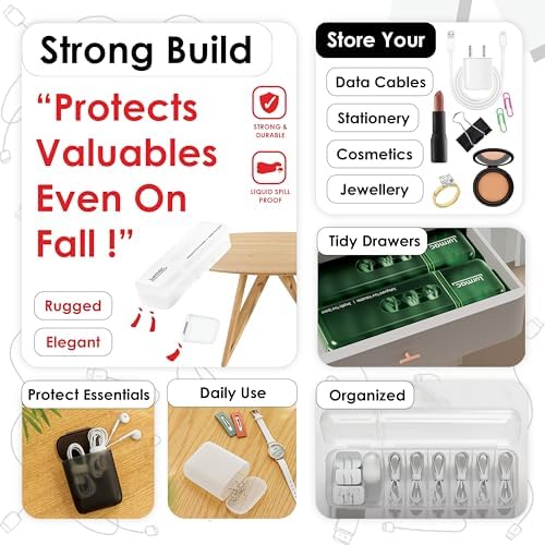 Data Cable Organizer Box Wire Organizer 7 Compartments Desk Organizer Storage Box for USB Cord Sorter, Charger, Office S