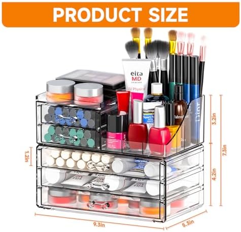 Acrylic Clear Make up Organizers And Storage for Vanity,Bathroom Skincare Organizer With 5 Drawer for Dresser,Plastic De