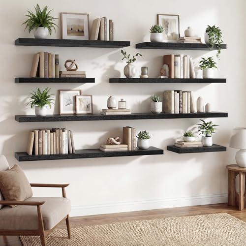 72 Inch Floating Shelves for Wall Set of 1,9.3" Deep Wall Shelves,Rustic Wood Wall Mounted Book Shelves with Invisible B