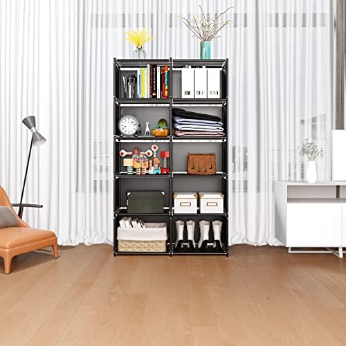 JIUYOTREE 6-Tiers Portable Bookshelf with Fabric Cloth at Back, 10 Cube Closet Storage Organizer Bookcase, Living Room,S