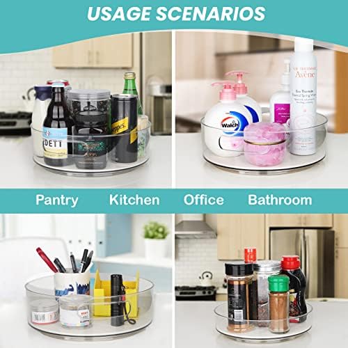 KAGUYA 4 Pack Lazy Susan Organizer, Non-Skid Turntable Organizer for Cabinet, Pantry, Kitchen, Office Countertop, Refrig