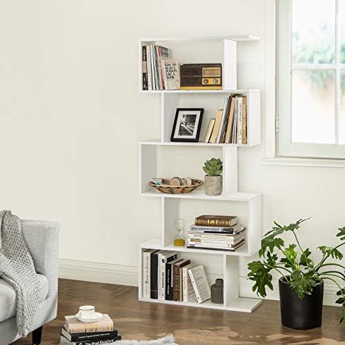 VASAGLE Wooden Bookcase, Display Shelf and Room Divider, Freestanding Decorative Storage Shelving, 5-Tier Bookshelf, Whi