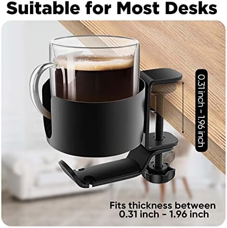 OOKUU 2 in 1 Desk Cup Holder with Headphone Hanger, Anti-Spill Cup Holder for Desk or Table, Easy to Install, Sturdy and Durable, Enough to Hold Coffee Mups, Water Bottles, Headphones