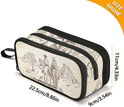 Fisyme Western Desert Cowboy Pencil Case Large Capacity Pen Box Makeup Pouch Holder Organizer Stationery Bag for School Office College Traval Adults