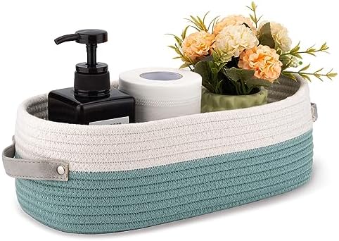 Cotton Rope Woven Toilet Paper Baskets for Organizing Decorative for Boho Decor Small Storage Gift 13"x5.9"x4" Mint Gree