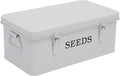 Seed Saving Box, Metal Seed Bin, Seed Storage Organizer, Seed Packet Container with Lid, Seed Envelope Storage Box, 4 Compartments Garden Seed Bin with Safety Locks-White
