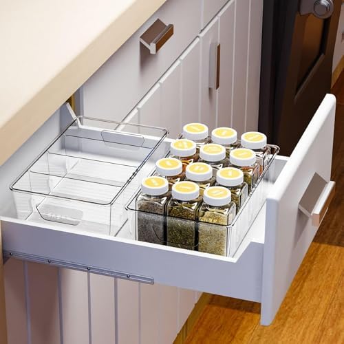 Stackable 4 Pack Snack Organizer for Pantry Shelf,Clear Pantry Organizers and Storage Bins for Fridge,Office,Cupboard,Pl