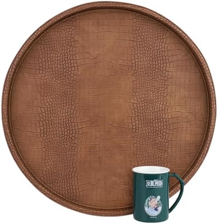HofferRuffer Round Serving Tray 20'', Elegant Faux Leather Circle Ottoman Table Tray, Serve Tea Coffee Breakfast in Bedr