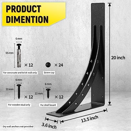 20 inch x 13.5 inch Heavy Duty Shelf Brackets，max Load 900 LBS,Premium Alloy Metal Mantel Brackets , (Set of 2) Fireplac
