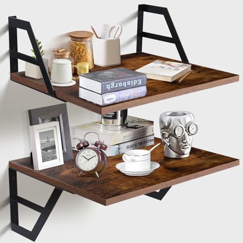 Tectocker-DOU 2 Pc Deep Floating Wall Shelves, Heavy Duty, 15.7×11.8, Brown