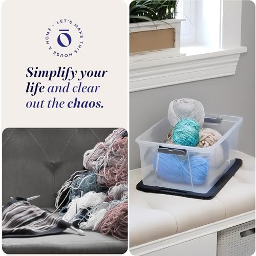 HOMZ Secure Latch, Clear Plastic Storage Organizer Bins, 15 Quart, 4 Pack