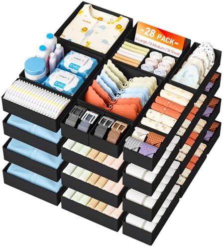 DIMJ Drawer Organizer Clothes Storage - 28 Pack Baby Dresser Organizer for Nursery, Foldable Closet Drawer Organizer Bins for Bedroom Organization, Fabric Storage Dividers for Socks, Underwears, Bras