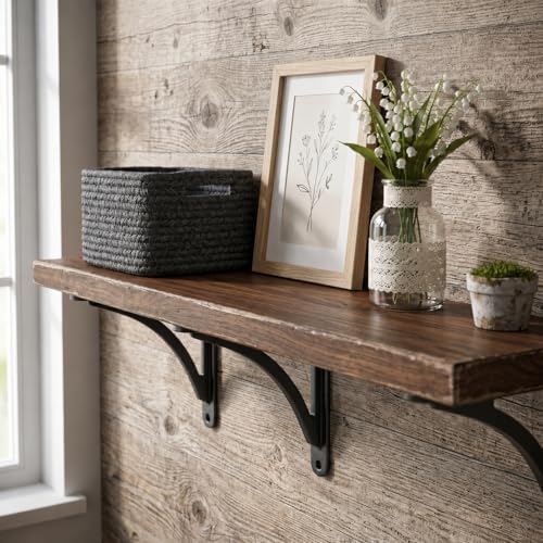 Khtumeware 100% Solid Brass Decorative Shelf Brackets, 6-inch Wall-Mounted Shelving Brackets, 2-Pack Antique Black Vinta