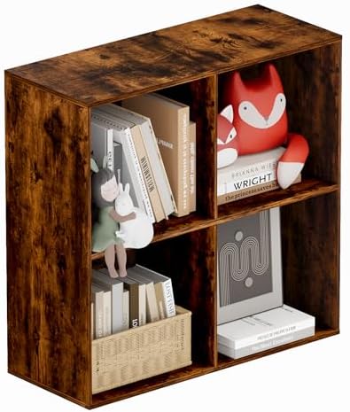 Book Shelf, Wooden Cube Storage Organizer with 11" Open Cubes, Stackable Bookcase for Room Divider Storage, 2 Tier Books