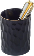 Ceramic Aesthetic Pen Holder for Desk Cute Pencil Holder Cup Pot Desk Organizer for Men Women Makeup Brush Holder Toothbrush Holder (Black)
