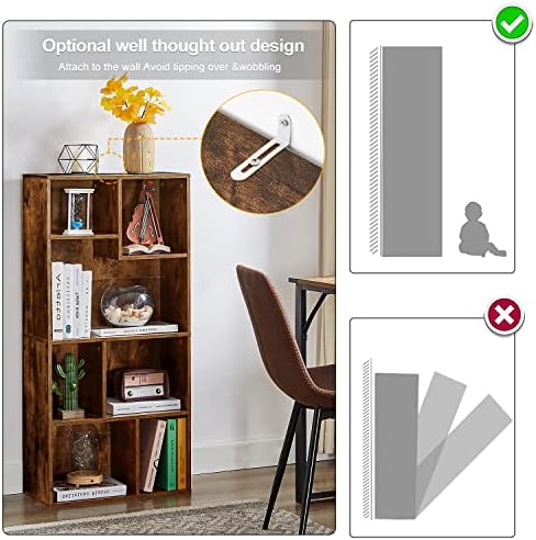 VECELO Wide Kids Staggered 7-Cube Bookshelf, Extra Large Freestanding Open Storage Organizer with Multi-Size Compartment