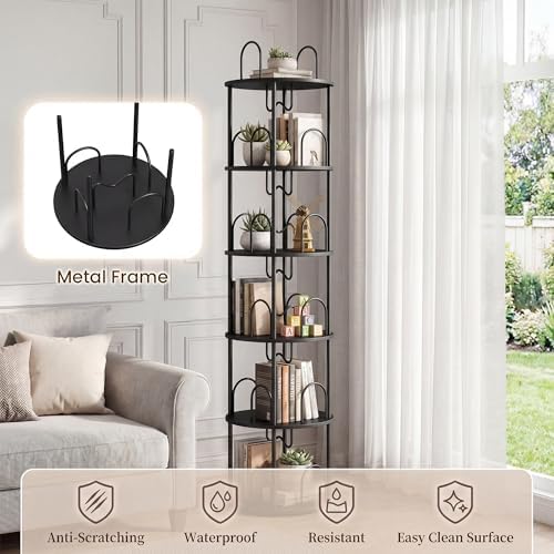 5 Tier Rotating Bookshelf, 360° Spinning Bookshelf Tower, Narrow Corner Book Shelf, Revolving Bookcase Corner Tall Book 