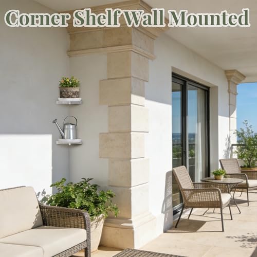 BXF Floating Plant Shelves for Wall Set of 2, Heavy Duty Matte White Corner Wall Planters for Indoor Plants, Minimalist 
