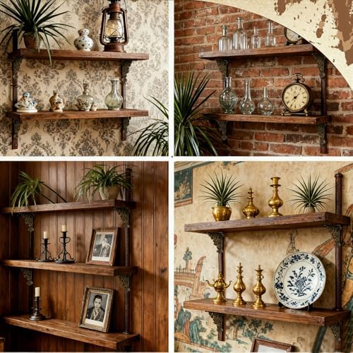 Blulu 4 Pack Decorative Shelf Brackets, Vintage Cast Iron Brackets