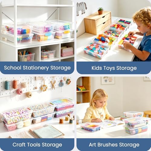 Sooez 6 Pack Pencil Boxes, New Extra Large Pencil Case, Stackable Crayon Pen Box, Clear Marker Organizer Craft Storage, Plastic Containers with Lids, Art Storage Box for School Supplies, Orange