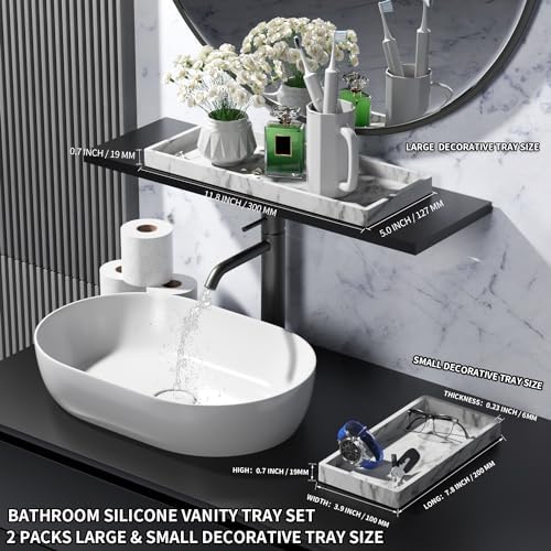 BBK 2PC Countertop Vanity Tray 7.8" & 11.8" Set Bathroom Tray Silicone
