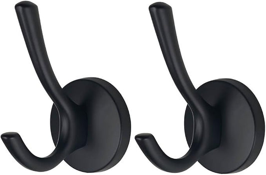 Mellewell Double Robe Hook 4-1/5'' Height Heavy Duty Towel Coat Hooks Wall Mounted Matte Black, 2 Pack, 09001D