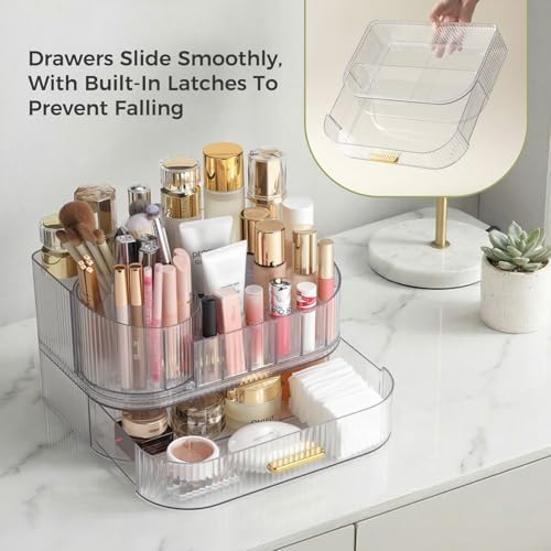 Delamu Rotating Makeup Organizer countertop, Brush Holder for Vanity, Clear