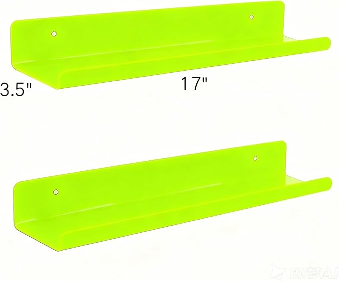 ROYALITA 2-Pack Acrylic Shelves Wall Mounted, 17 Inch Display Shelves | for Small Items Plants Organize Wall Shelves for Gaming Room, Bedroom, Living Room, Office, Green