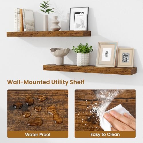 Fun Memories Bathroom Shelves 32 Inch Long Set of 2, Floating Shelves for Wall with Invisible Brackets, for Bedroom, Liv