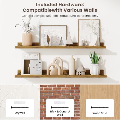 Axeman 30 Inch Floating Shelves, Brown Picture Ledge Shelf Set of 3