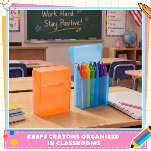Clabby 2 Pcs Clear Plastic Crayon Boxes Hold 24 Count, Blue,Orange
