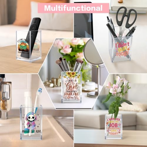 This Little Light Of Mine I'm Gonna Let It Shine Funny Acrylic Cosmetic Pencil Pen Holder Cup Set 2, Cute Dumpster Fire Pen Holder for Desk Office, Mental Health Gifts for Women Men Teachers