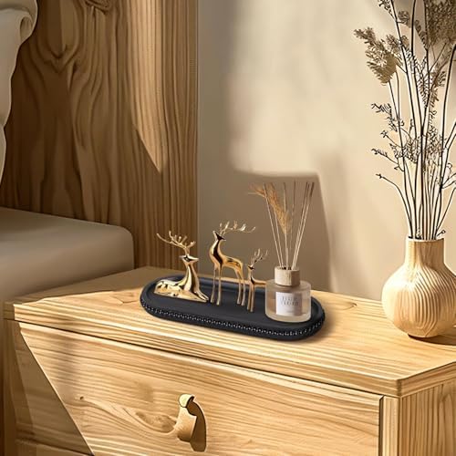 MAONAME Black Oval Long Narrow Tray, 12" x 4.7" Wood Bathroom Vanity Tray